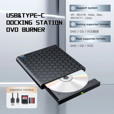 เครื่องเผาซีดีดีวีดีภายนอก USB 3.0 USB C CD-RW Drive DVD-RW Burner Writer Player